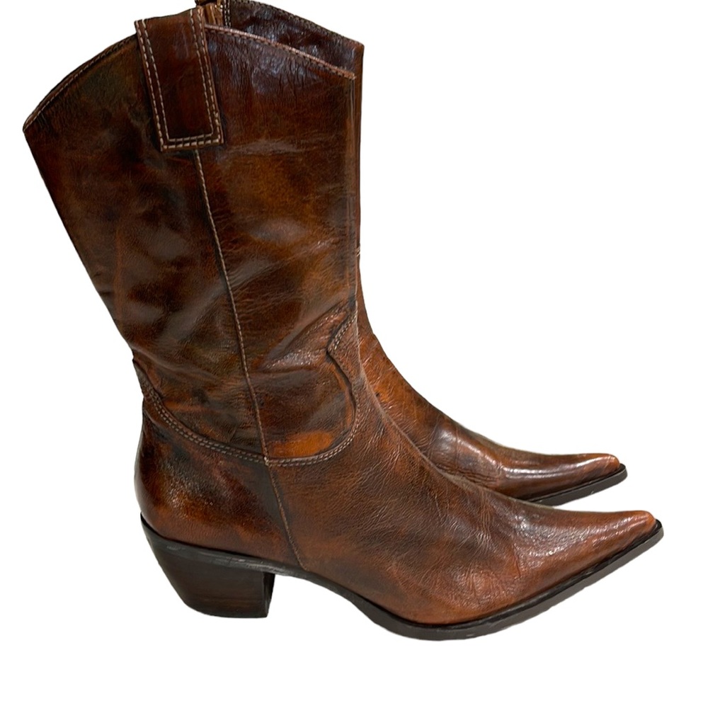 Steven Steve Madden Distressed Leather Point Toe Cowboy Boots SZ 6.5 Brown